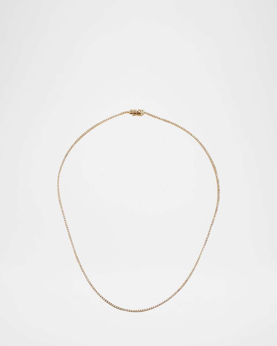 14K Yellow Gold Skinny Tennis Necklace